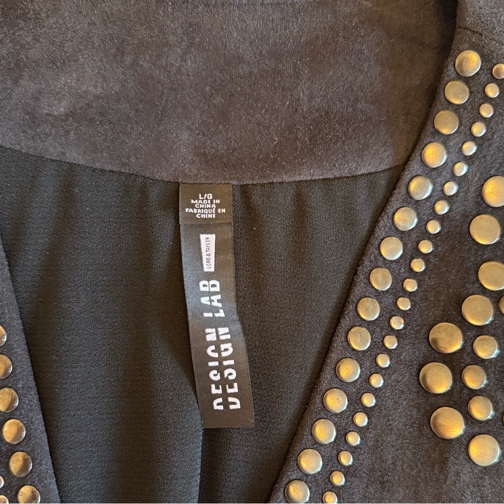 Design Lab Black Faux Suede Studded Fringe Vest – Size L - Picture 4 of 11